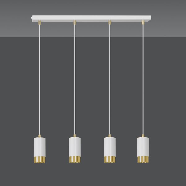 Lampadario 4 Luci Norreno Con Cilindri In Acciaio Bianco E Oro