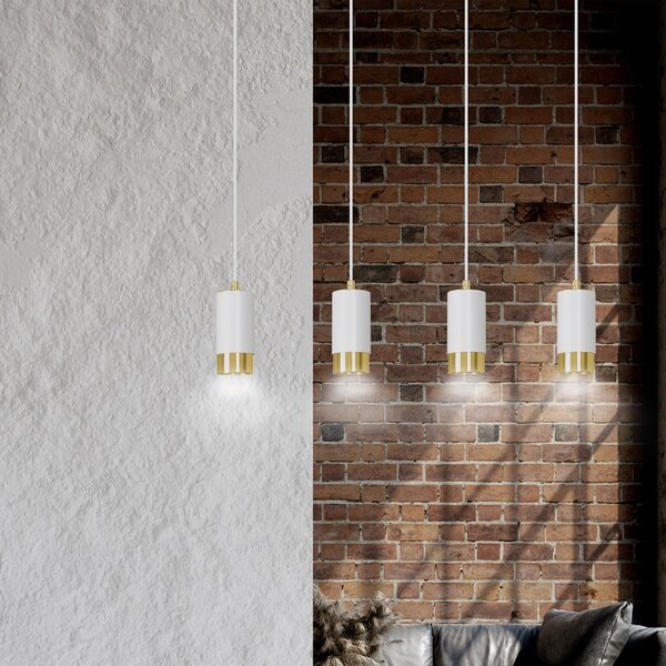 Lampadario 4 Luci Norreno Con Cilindri In Acciaio Bianco E Oro