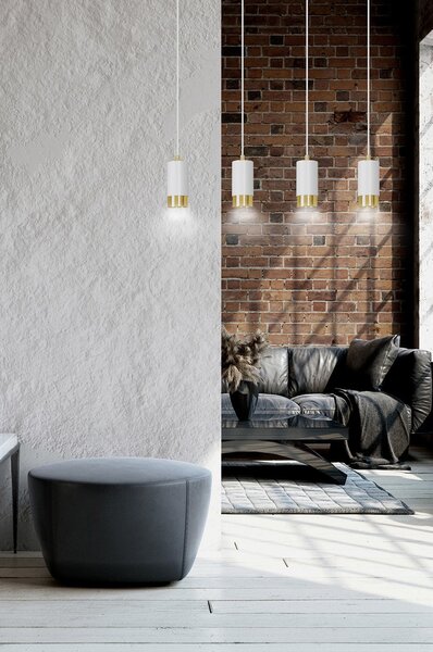 Lampadario 4 Luci Norreno Con Cilindri In Acciaio Bianco E Oro