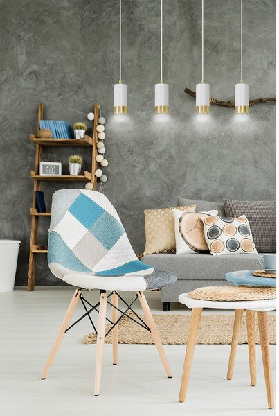 Lampadario 4 Luci Norreno Con Cilindri In Acciaio Bianco E Oro