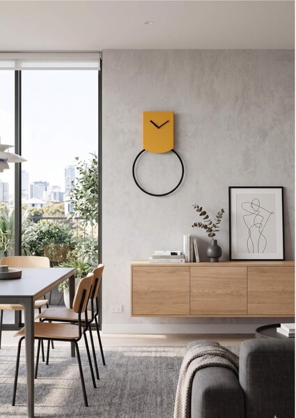 Orologio a Pendolo In Metallo Verniciato TOVI � Design nordico con movimento perpetuo acciaio verniciato 30�3,8� h 53 cm in Metallo verniciato colore Giallo RAL 1004