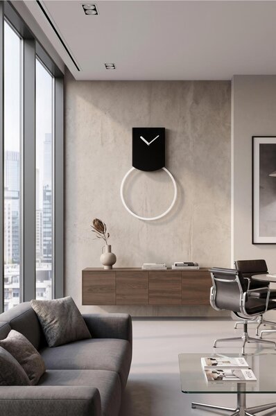 Orologio a Pendolo In Metallo Verniciato TOVI � Design nordico con movimento perpetuo acciaio verniciato 30�3,8� h 53 cm in Metallo verniciato colore Nero