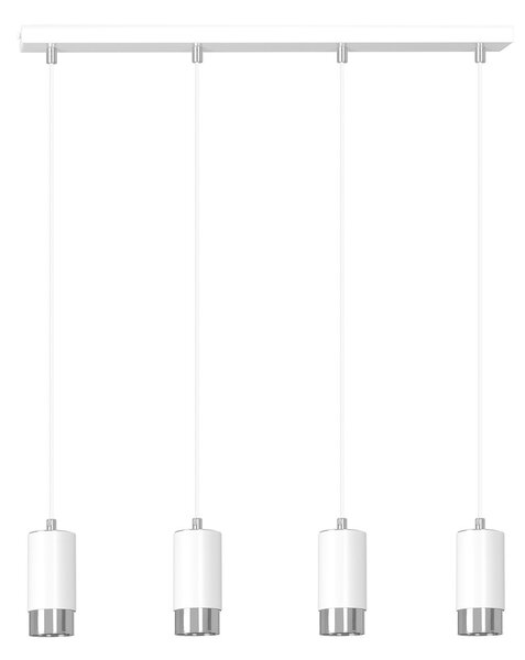 Lampadario 4 Luci Norreno Con Cilindri In Acciaio Bianco E Cromo
