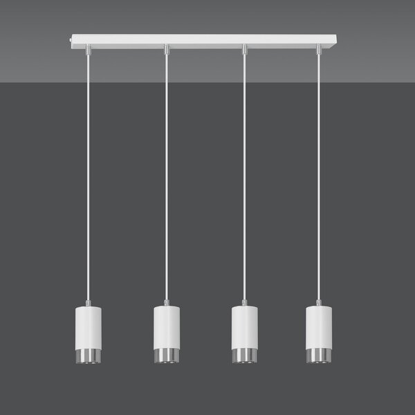 Lampadario 4 Luci Norreno Con Cilindri In Acciaio Bianco E Cromo