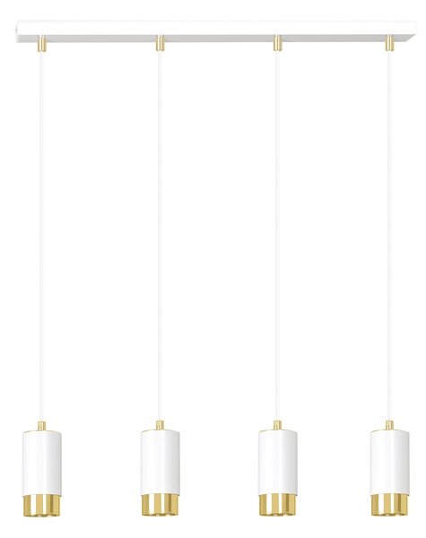 Lampadario 4 Luci Norreno Con Cilindri In Acciaio Bianco E Oro