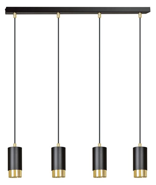 Lampadario 4 Luci Norreno Con Cilindri In Acciaio Nero E Oro