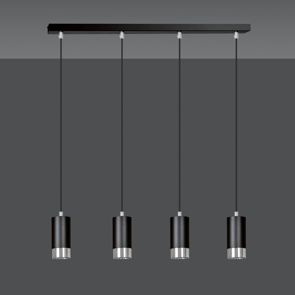 Lampadario 4 Luci Norreno Con Cilindri In Acciaio Nero E Cromo