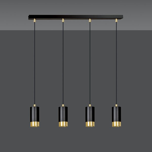 Lampadario 4 Luci Norreno Con Cilindri In Acciaio Nero E Oro