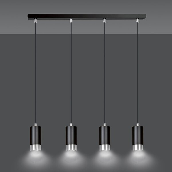 Lampadario 4 Luci Norreno Con Cilindri In Acciaio Nero E Cromo