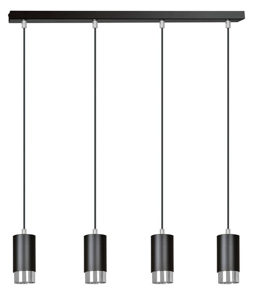 Lampadario 4 Luci Norreno Con Cilindri In Acciaio Nero E Cromo
