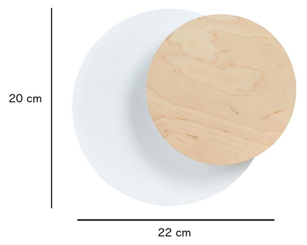 Applique 1 Luce A Disco Con Base In Acciaio Bianco E Legno Naturale