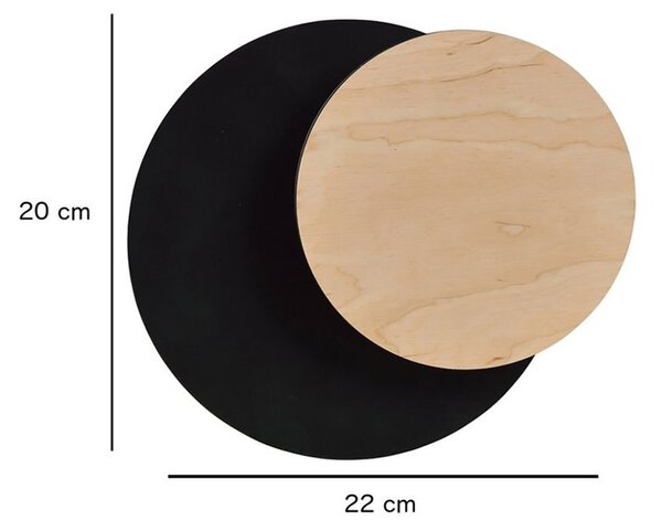 Applique 1 Luce A Disco Con Base In Acciaio Nero E Legno Naturale