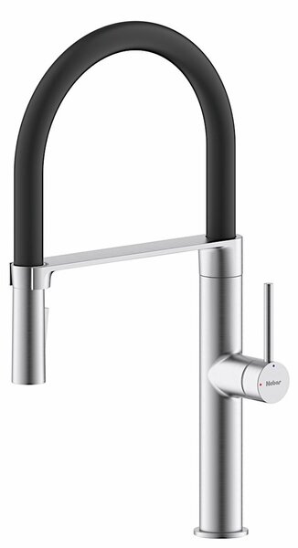Rubinetto NABER SERVIZIO VIREO 6 in finitura acciaio inossidabile con doccetta orientabile / Rubinetto da cucina / Miscelatore monocomando