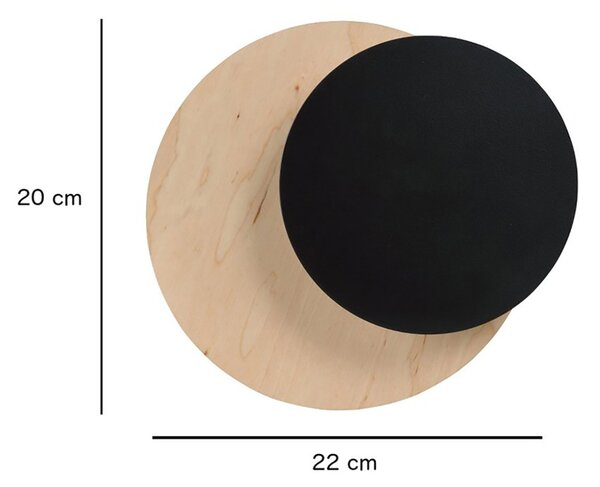 Applique 1 Luce A Disco Con Base In Legno Naturale E Acciaio Nero