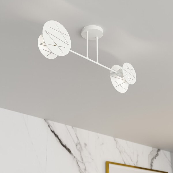 Plafoniera 2 Luci Usir Acciaio Bianco Bracci Diffusori A Cerchio
