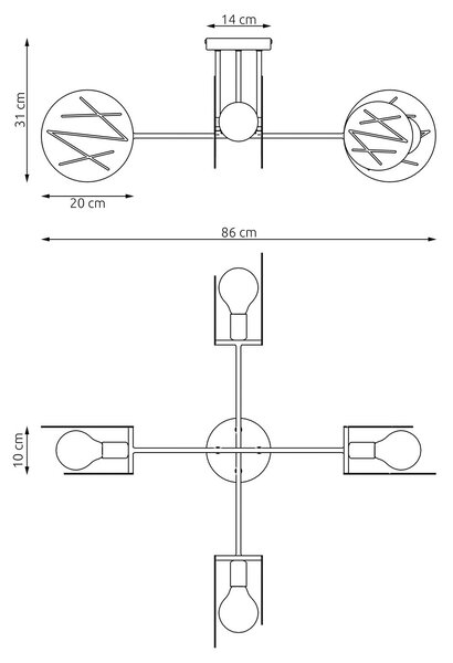 Plafoniera 4 Luci Usir Acciaio Bianco Bracci Diffusori A Cerchio