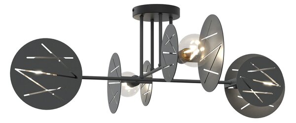 Plafoniera 4 Luci Usir Acciaio Nero A Bracci E Diffusori A Cerchio