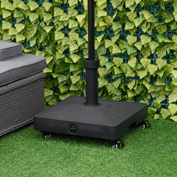 Outsunny Base per Ombrellone con Ruote Riempibile fino a 20kg, Basamento in HDPE per Pali da Ø38-48mm, 45x45x39cm, Nero|Aosom