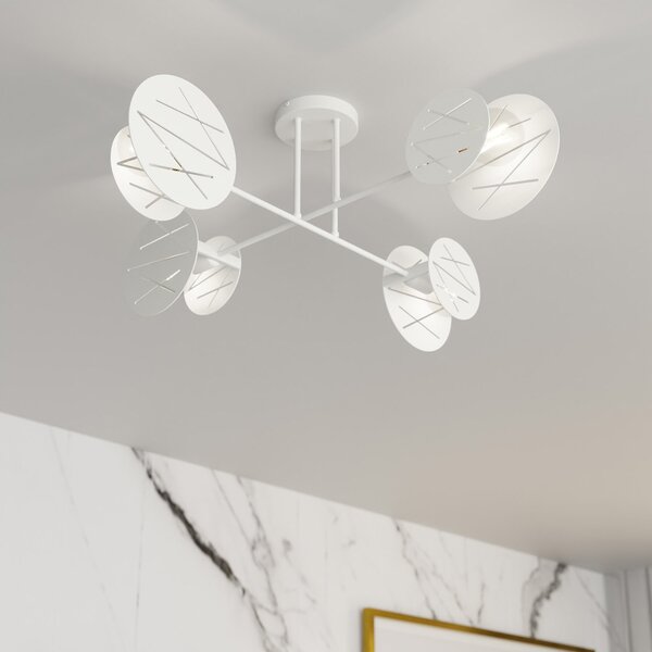 Plafoniera 4 Luci Usir Acciaio Bianco Bracci Diffusori A Cerchio