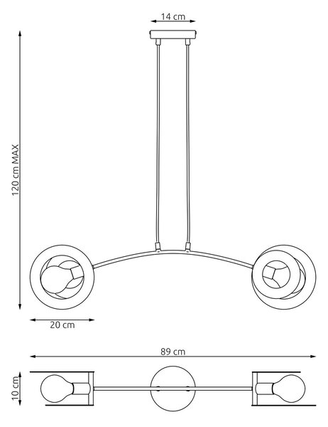 Lampadario 2 Luci Djehuty Acciaio Bianco Bracci Diffusori Doppio Cerchio