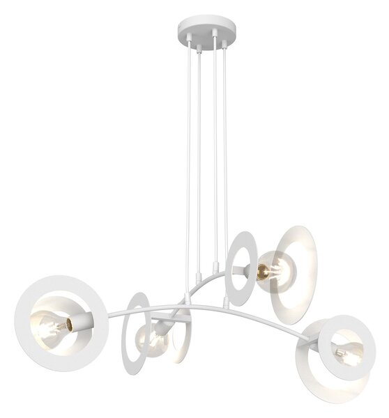 Lampadario 4 Luci Djehuty Acciaio Bianco Bracci Diffusori Doppio Cerchio
