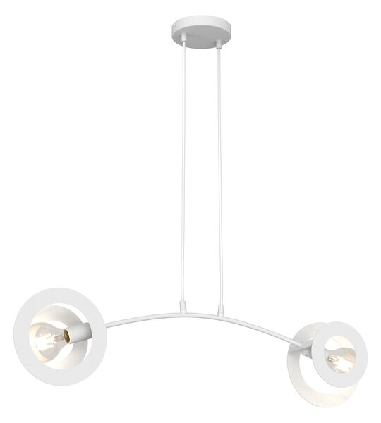 Lampadario 2 Luci Djehuty Acciaio Bianco Bracci Diffusori Doppio Cerchio