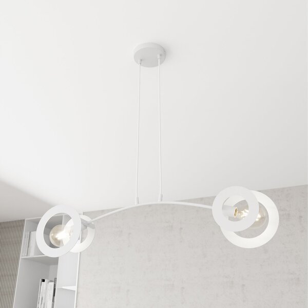 Lampadario 2 Luci Djehuty Acciaio Bianco Bracci Diffusori Doppio Cerchio