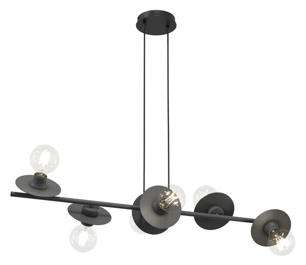 Lampadario 6 Luci Djehuty In Acciaio Nero Con Barra E Diffusori A Piatti