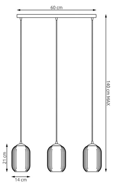 Lampadario 3 Luci Nuit Acciaio Nero E Vetri Plissettati Color Opale