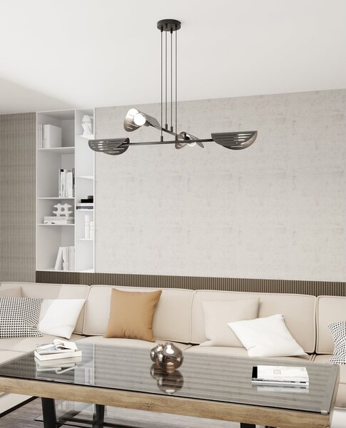 Lampadario Moderno 4 Luci Nuit A Bracci In Acciaio Nero