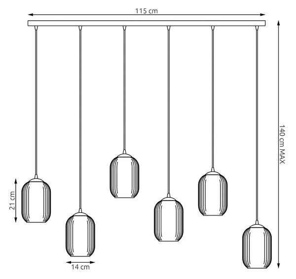 Lampadario 6 Luci Nuit In Acciaio Nero E Vetri Plissettati Bianchi