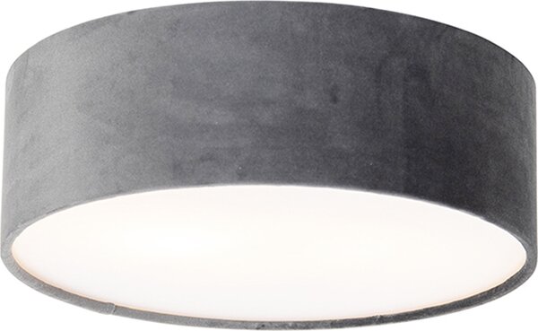 QAZQA - Plafoniera moderna I plafoniera I lampada I lampada grigia 30 cm con interno in oro I ottone - Tamburo con paralumeI 2 luci I soggiorno I camera da letto - cilindro tessile - LED adatto E27