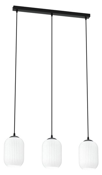 Lampadario 3 Luci Nuit Acciaio Nero E Vetri Plissettati Color Opale