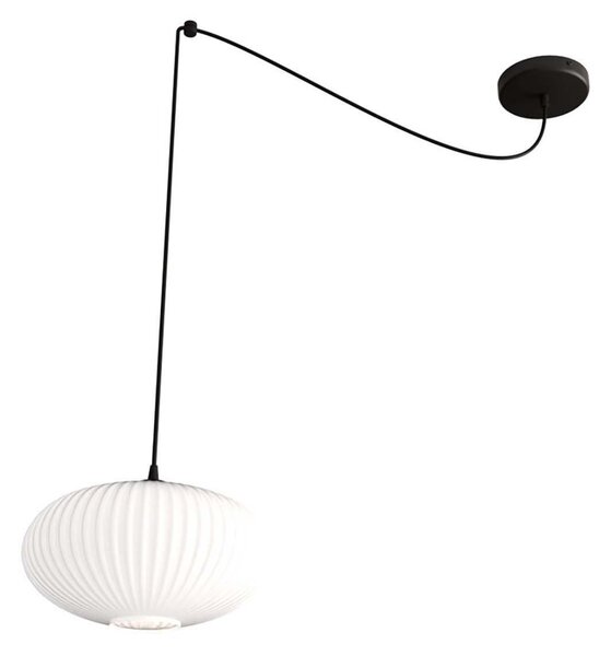 Sospensione 1 Luce Tefnet In Acciaio Nero Paralume Plissettato Bianco