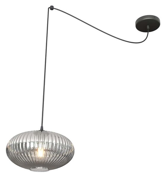 Sospensione 1 Luce Peteh In Acciaio Nero Paralume Plissettato Fumè
