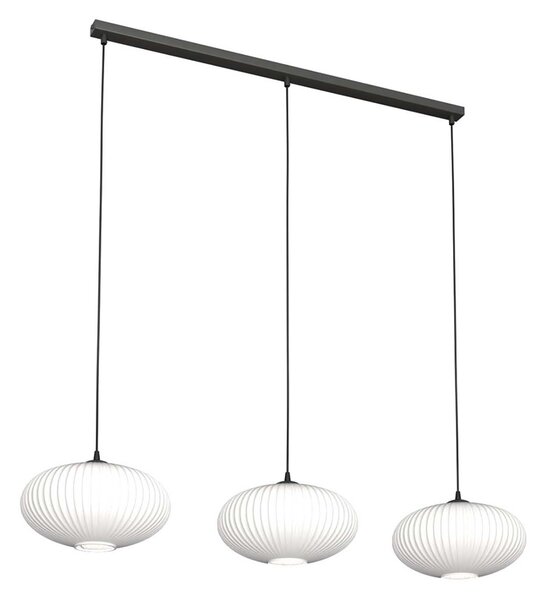 Lampadario 3 Luci Peteh In Acciaio Nero Paralume Plissettato Bianco