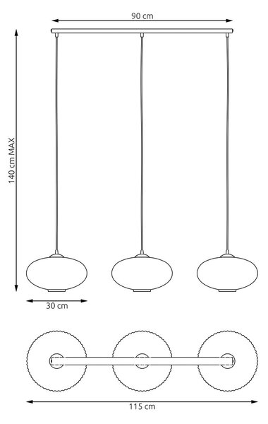 Lampadario 3 Luci Peteh In Acciaio Nero Paralume Plissettato Bianco