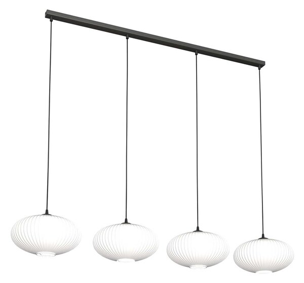Lampadario 4 Luci Peteh In Acciaio Nero Paralume Plissettato Bianco