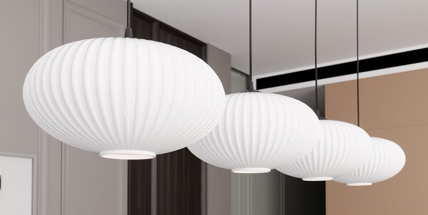 Lampadario 4 Luci Peteh In Acciaio Nero Paralume Plissettato Bianco