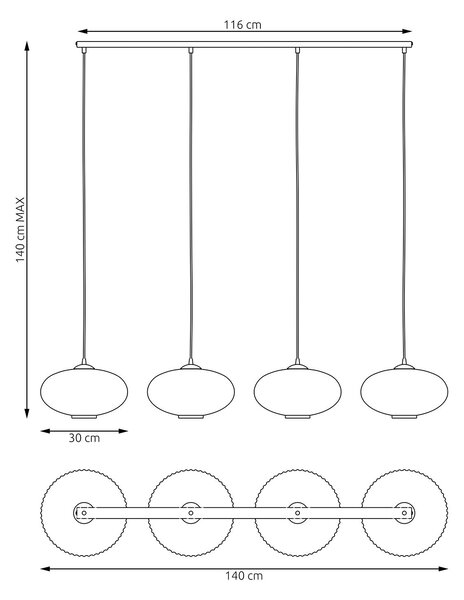 Lampadario 4 Luci Suchos In Acciaio Nero Paralume Plissettato Fumè