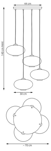 Lampadario 4 Luci Suchos Base Tonda Acciaio Nero Paralume Plissettato Fumè