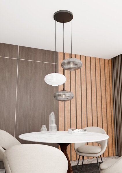 Lampadario 3 Luci Bel Base Tonda Acciaio Nero Paralume Plissè Multicolor