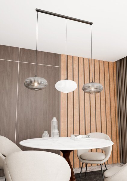 Lampadario 3 Luci Suchos In Acciaio Nero Paralume Plissè Multicolor