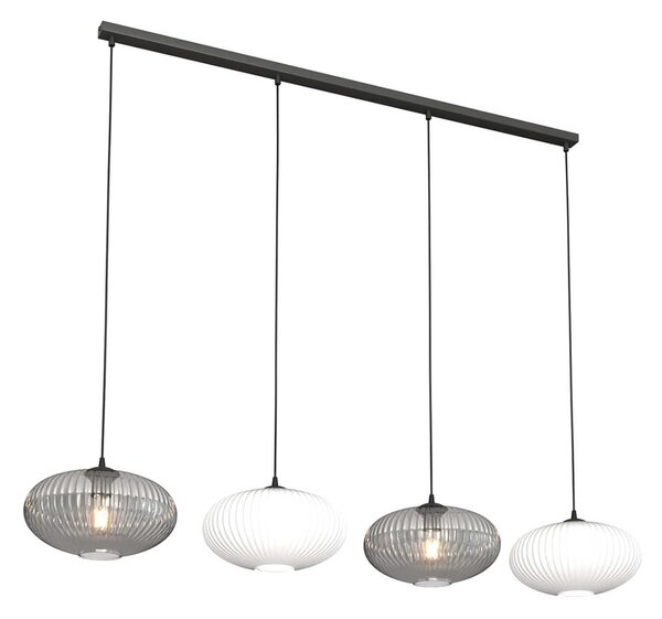 Lampadario 4 Luci Bel In Acciaio Nero Paralume Plissè Multicolor