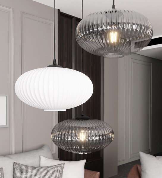Lampadario 3 Luci Bel Base Tonda Acciaio Nero Paralume Plissè Multicolor