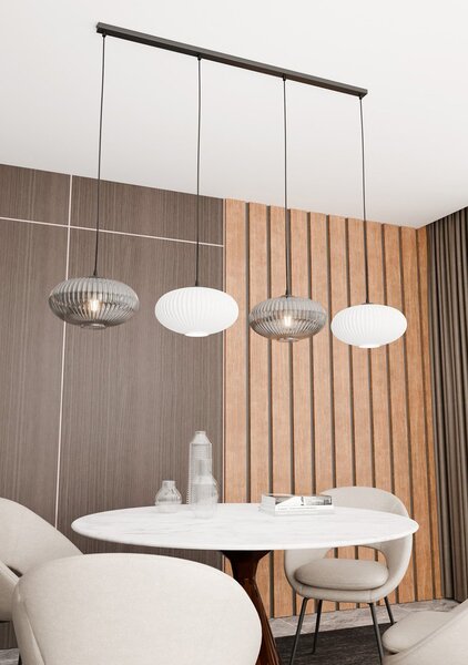 Lampadario 4 Luci Bel In Acciaio Nero Paralume Plissè Multicolor