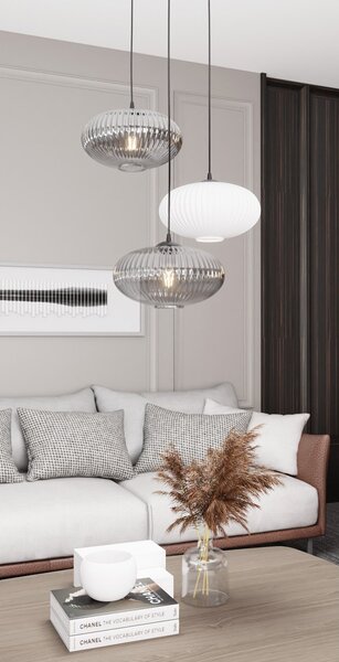 Lampadario 3 Luci Bel Base Tonda Acciaio Nero Paralume Plissè Multicolor