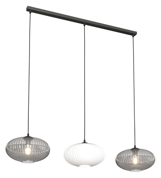 Lampadario 3 Luci Suchos In Acciaio Nero Paralume Plissè Multicolor