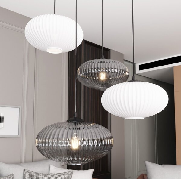 Lampadario 4 Luci Bel Base Tonda Acciaio Nero Paralume Plissè Multicolor