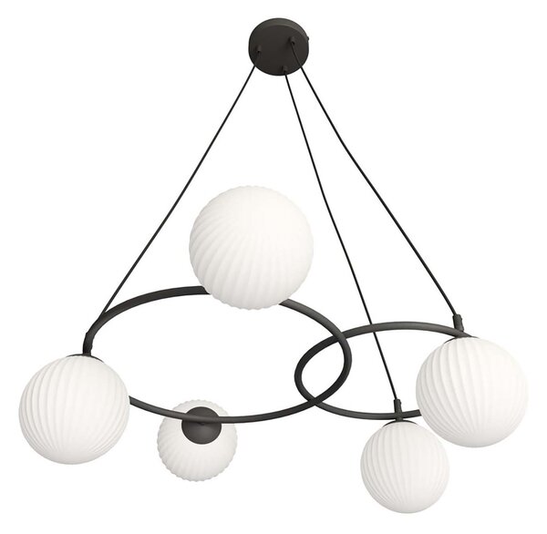 Lampadario 5 Luci Bel A Cerchi E Diffusori In Vetro Rigato Opale
